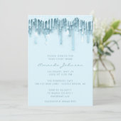 Invitation Baby shower Douce nuptiale 16e gouttes Bleu étince (Debout devant)