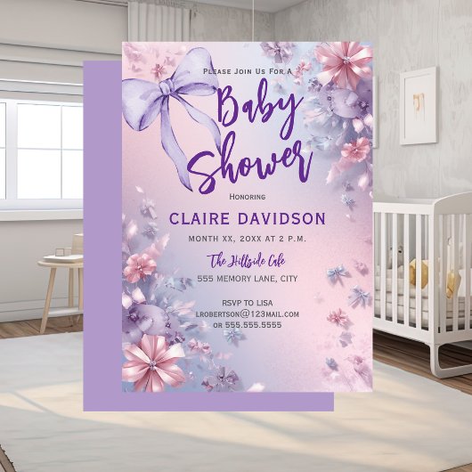 Invitation Baby Shower Douce Pourpre