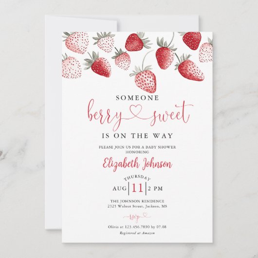 Invitation Baby Shower Douceur de Fraise (Devant)