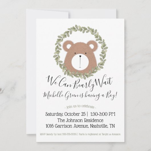 Invitation Baby shower d'ours (Devant)