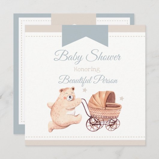 Invitation Baby shower d'ours (Devant / Derrière)