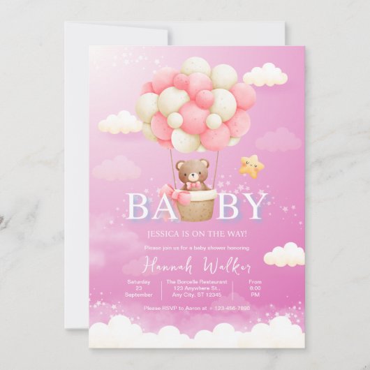 Invitation Baby shower d'ours à ballets roses (Devant)