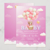 Invitation Baby shower d'ours à ballets roses (Devant / Derrière)