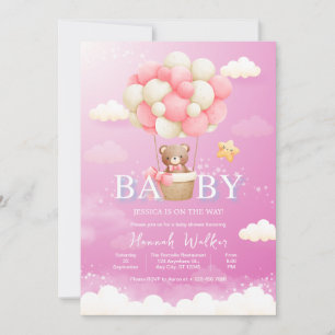 Invitation Baby shower d'ours à ballets roses