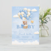 Invitation Baby shower d'ours à ballon bleu (Debout devant)