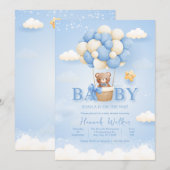 Invitation Baby shower d'ours à ballon bleu (Devant / Derrière)