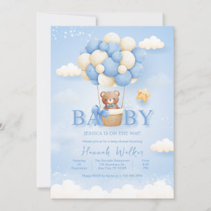 Invitation Baby shower d'ours à ballon bleu