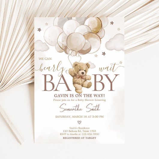 Invitation Baby shower d'ours à ballon Brown