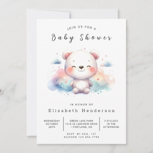Invitation Baby shower d'ours à bois imprimable (Devant)