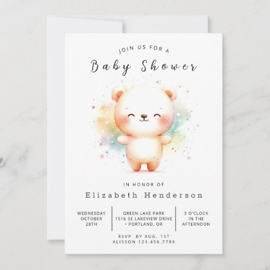 Invitation Baby shower d'ours à imprimer Boho (Devant)
