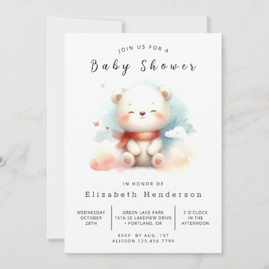 Invitation Baby shower d'ours à imprimer Boho (Devant)