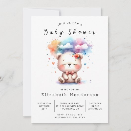 Invitation Baby shower d'ours à imprimer classique (Devant)