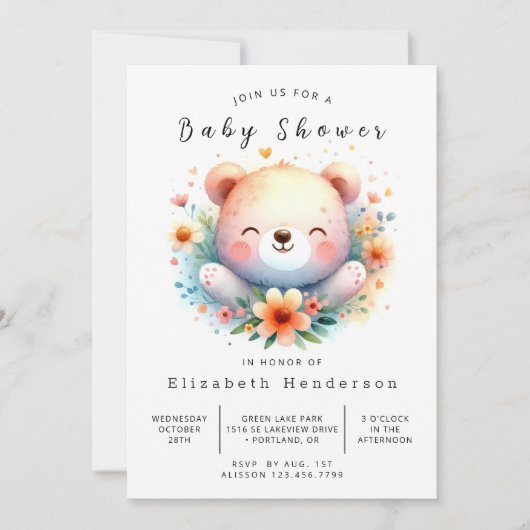 Invitation Baby shower d'ours à imprimer Pastel (Devant)