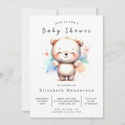 Invitation Baby shower d'ours à imprimer unique (Devant)