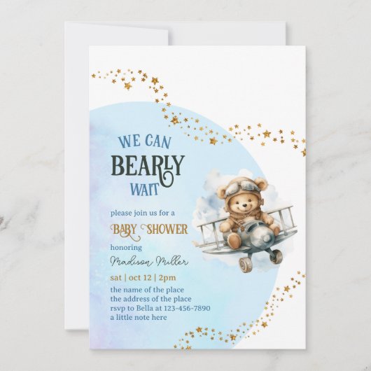 Invitation Baby shower d'ours avec rabats (Devant)
