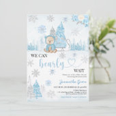 Invitation Baby shower d'ours bleu (Debout devant)