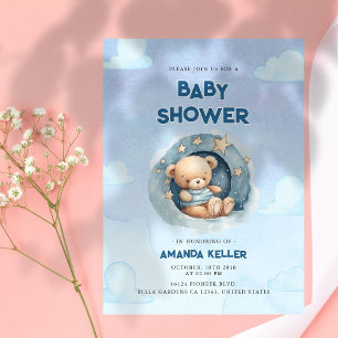 Invitation Baby shower d'ours bleu