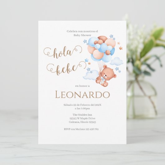 Invitation Baby shower d'ours bleu (Debout devant)