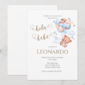 Invitation Baby shower d'ours bleu (Devant / Derrière)