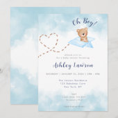 Invitation Baby shower d'Ours Bleu d'avion Invitation-Boy (Devant / Derrière)