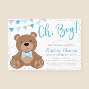 Invitation Baby shower d'ours bleu Oh Boy Teddy Bear