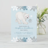 Invitation Baby shower d'ours bleu polaire (Debout devant)