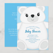 Invitation Baby shower d'ours bleu polaire (Devant / Derrière)