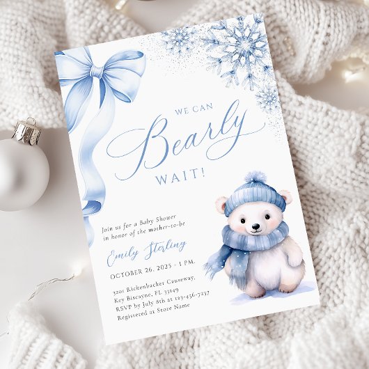 Invitation Baby shower d'ours bleu polaire d'hiver