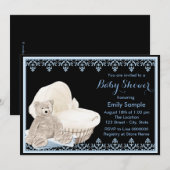Invitation Baby shower d'ours bleu Teddy (Devant / Derrière)