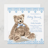 Invitation Baby shower d'ours bleu Teddy (Devant / Derrière)