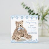 Invitation Baby shower d'ours bleu Teddy (Debout devant)