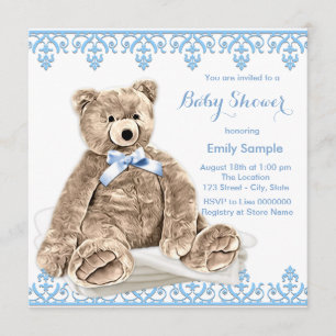 Invitation Baby shower d'ours bleu Teddy
