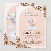 Invitation Baby shower d'ours bleu Teddy (Devant / Derrière)