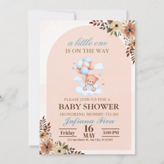 Invitation Baby shower d'ours bleu Teddy