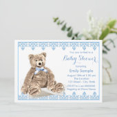 Invitation Baby shower d'ours bleu Teddy (Debout devant)