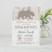Invitation Baby shower d'ours Bois rustique (Debout devant)