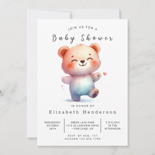 Invitation Baby shower d'ours chic de Bohême (Devant)