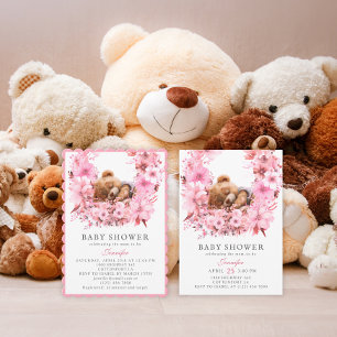 Invitation Baby shower d'ours couché rose charmant