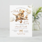 Invitation Baby shower d'ours d'avion vers le haut, vers le h (Debout devant)