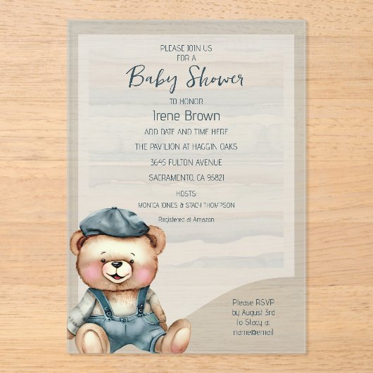 Invitation Baby shower d'ours de charme décontract (Recto)