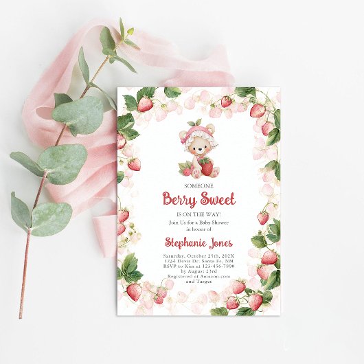 Invitation Baby shower d'ours de fraises Girl Inv
