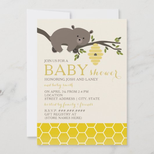 Invitation Baby shower d'ours de miel (Devant)