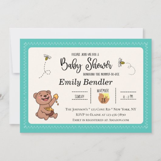 Invitation Baby shower d'ours de miel (Devant)