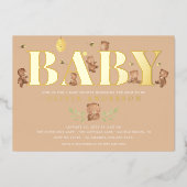Invitation Baby shower d'ours de miel crème (Recto)