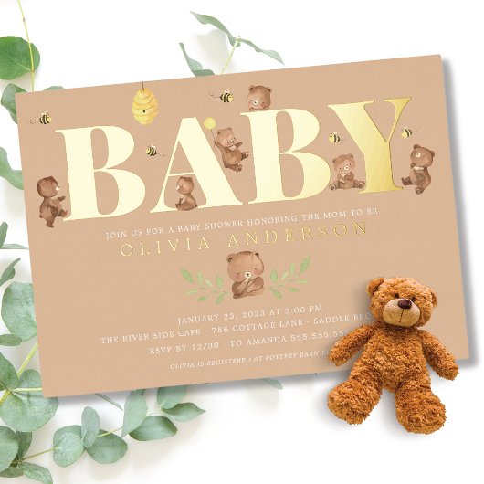 Invitation Baby shower d'ours de miel crème