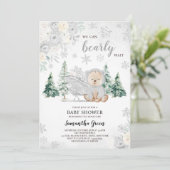Invitation Baby shower d'ours d'hiver argenté (Debout devant)