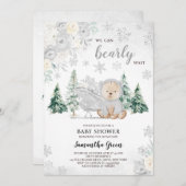 Invitation Baby shower d'ours d'hiver argenté (Devant / Derrière)
