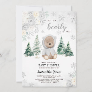 Invitation Baby shower d'ours d'hiver argenté