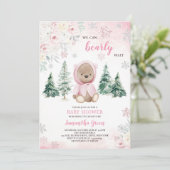 Invitation Baby shower d'ours d'hiver rose (Debout devant)