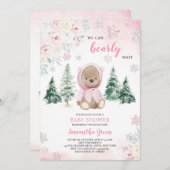 Invitation Baby shower d'ours d'hiver rose (Devant / Derrière)